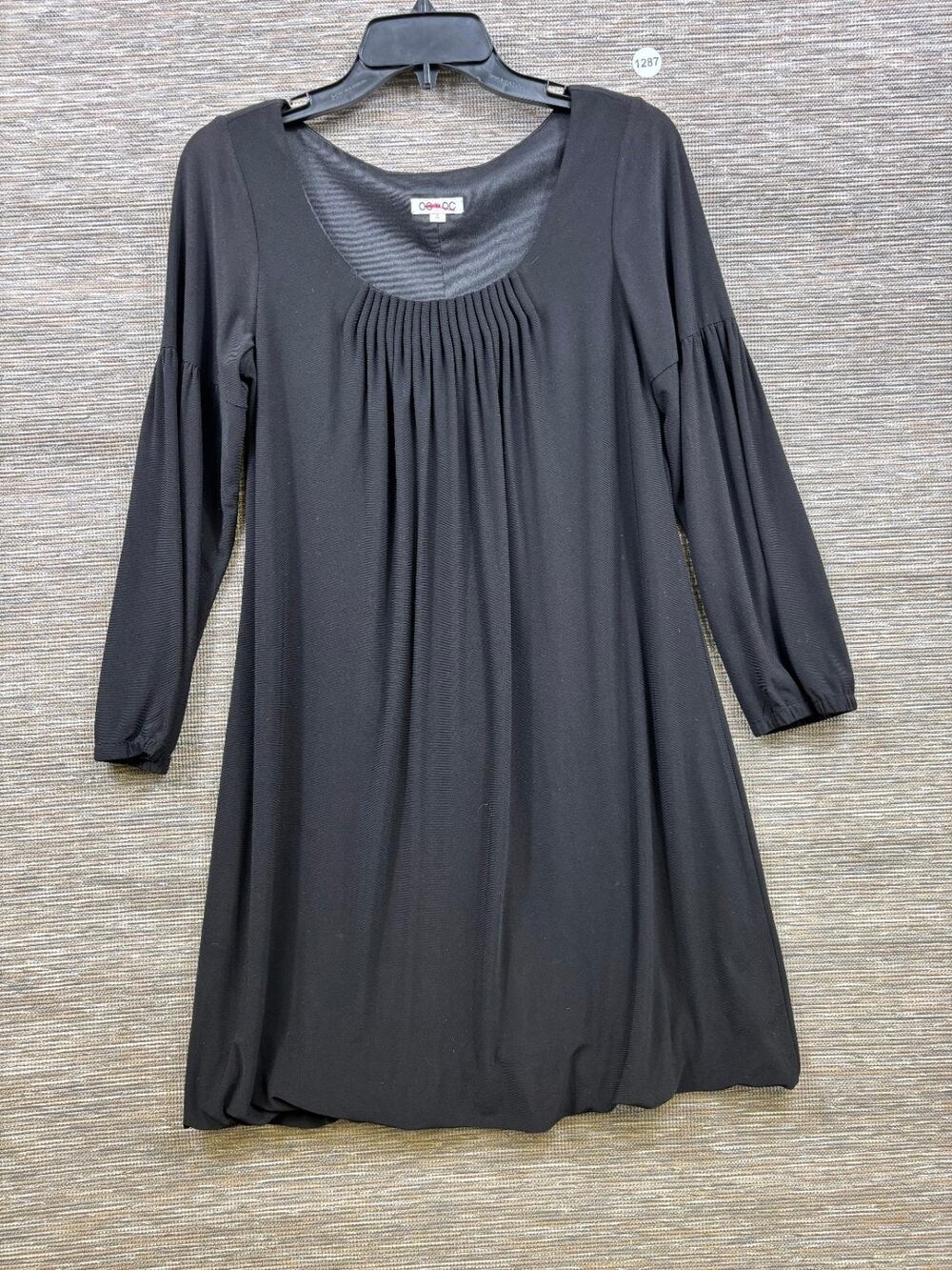 OC BY OC Sheath Dress Womens Size 4 Black Pleated 3/4 Sleeve Casual Career